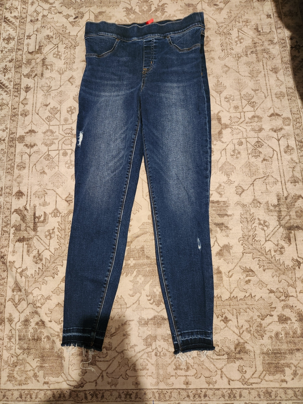 SPANX Dark Blue Skinny Jeans with Subtle Distress